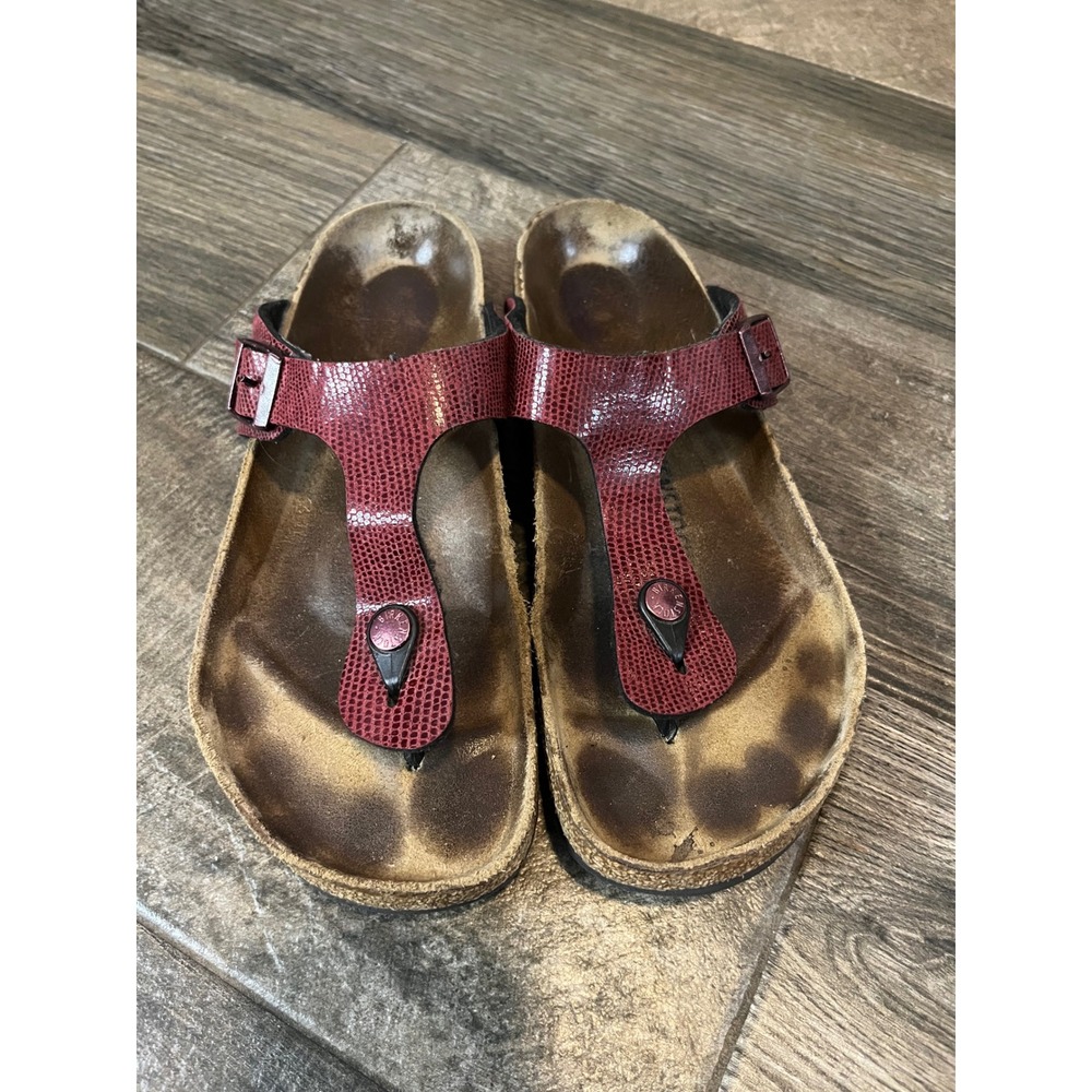Birkenstock Gizeh Burgundy Red Snake Embossed Thong Sandals Womens 9.5